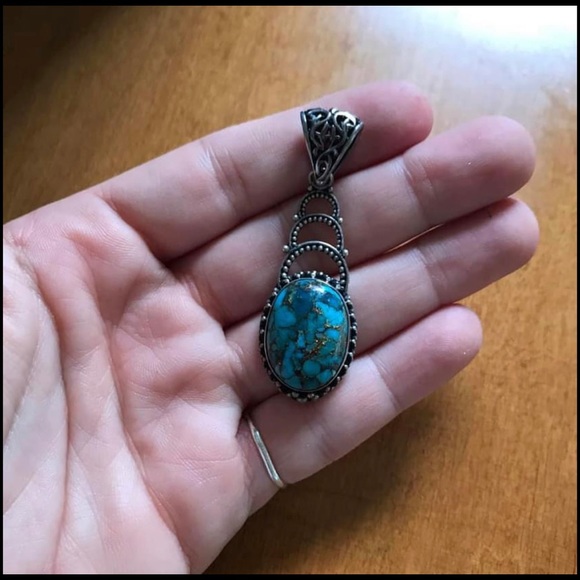 Real Turquoise & Sterling silver pendant - Picture 2 of 5